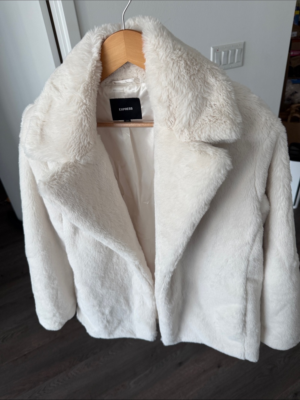 Express Cream Faux Fur Teddy Jacket
